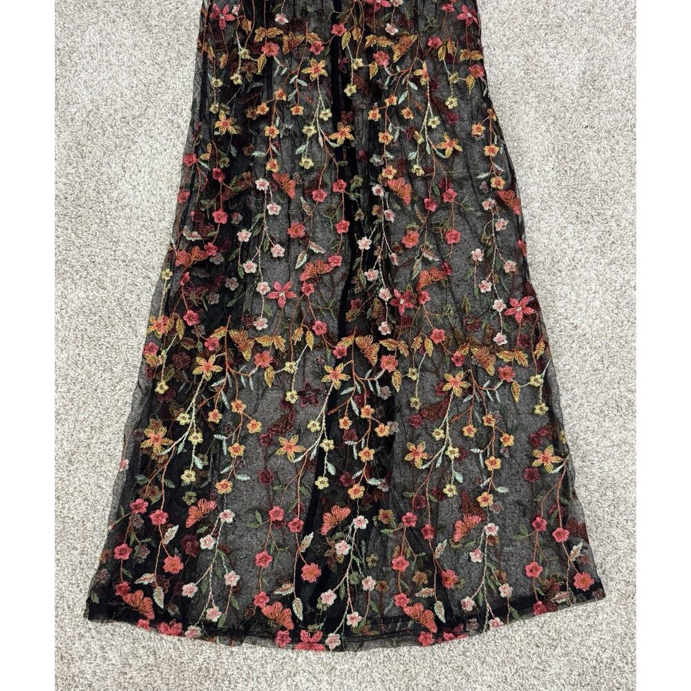 Sheer Black Floral Embroidered Mesh Maxi Dress Cover Up Fairy Grunge Size M - Picture 6 of 9